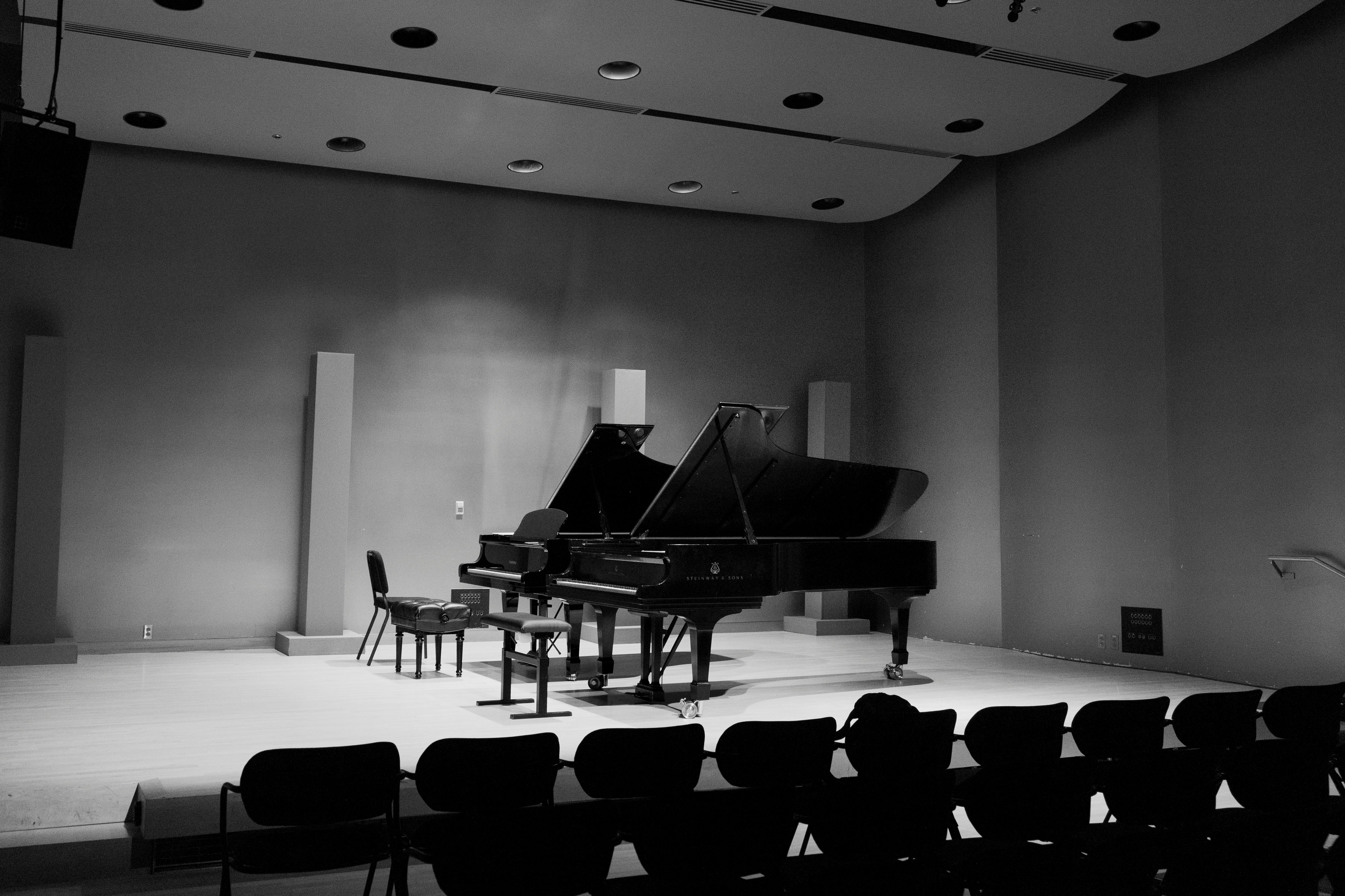 Grand piano in concert hall